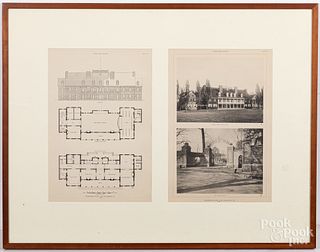 Framed photos and blueprint engravings