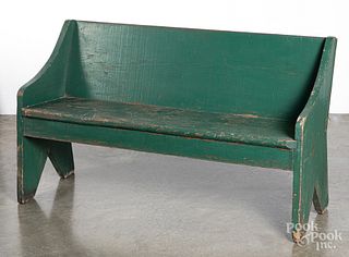 Green painted hard pine bench, late 19th c.