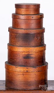 Set of five stacking bentwood pantry boxes