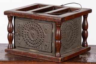 Pennsylvania walnut and punched tin foot warmer