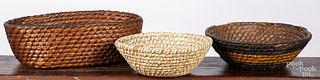 Three Pennsylvania rye straw baskets, 19th c.