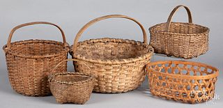Five splint baskets, 19th c.
