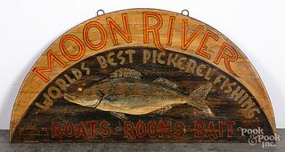 Canadian Moon River Fishing painted oak trade sig