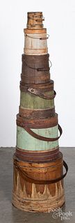 Graduated stack of six painted firkins, 19th c.
