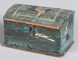 Continental miniature painted pine trinket box