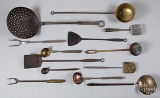 Twelve Pennsylvania wrought iron utensils