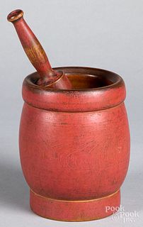 Painted mortar and pestle, 19th c.