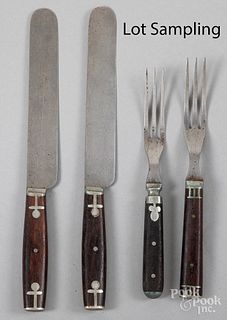 Forty pieces pewter inlaid flatware, 19th c.