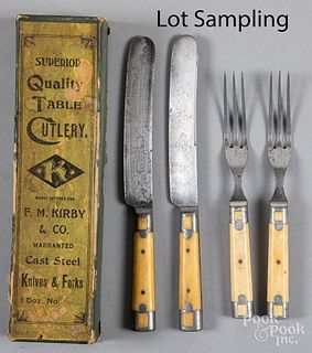 Fifty-five pieces of pewter inlaid flatware