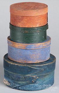 Stack of four painted pantry boxes, 19th c.