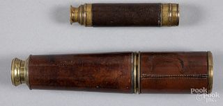 Two brass and leather three draw telescopes