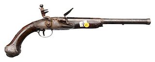 Flintlock Pistol with Silver Mounts and Fine Spanish Barrel 