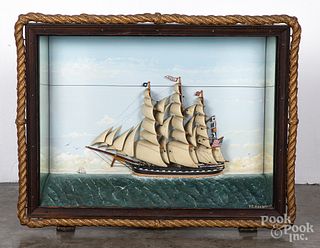 Carved and painted ship's diorama, 19th c.