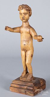 Carved wood figure of young man