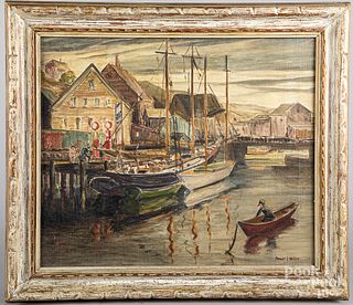 Maxwell Heller oil on canvas harbor scene