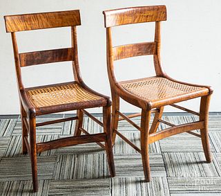 Set of four tiger maple sabre leg chairs, ca. 183