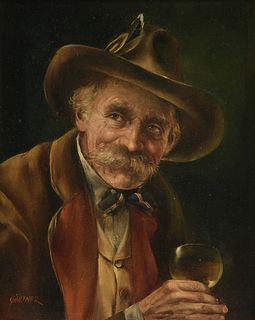 HERMINE GARTNER (Austrian 1850-1905) A PAINTING, "Gentleman in a Blue Bowtie with White Wine," 