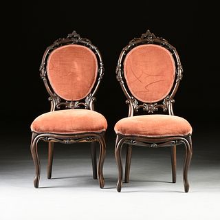 A PAIR OF VICTORIAN VELVET UPHOLSTERED ROSEWOOD SALON CHAIRS, AMERICAN, 1850s, 