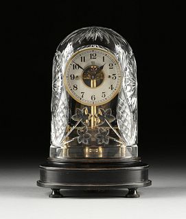 AN ELECTROMAGNETIC BRASS SKELETON CLOCK, BY BULLE, FRENCH, NUMBERED, EARLY 20TH CENTURY,