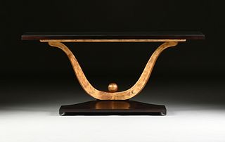 AN ART DECO STYLE "FONTAINE" GILT CARVED WOOD AND MAHOGANY CONSOLE TABLE, BY CHRISTOPHER GUY, MODERN, 