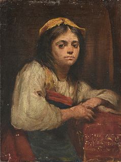 ITALIAN SCHOOL, A PAINTING, "Gypsy Girl with Goatskin Cap,"