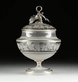 A DUTCH SILVER MOUNTED ETCHED AND LIDDED GLASS PUNCH BOWL, SILVER BY J.M. van KEMPEN & SONS, THE HAGUE, 1878,