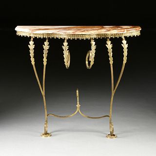 A VICTORIAN STYLE ONYX TOPPED AND POLISHED BRASS CONSOLE, 20TH CENTURY,