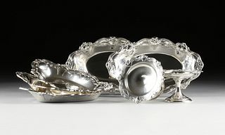 A SET OF SEVEN GORHAM STERLING AND SILVERPLATE "CHANTILLY-DUCHESS" BREAD TRAYS AND COMPOTES, STAMPED, 1960s,