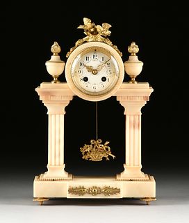 A NEOCLASSICAL REVIVAL GILT BRONZE AND WHITE ALABASTER CLOCK, FRENCH, 1880-1900,