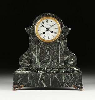 A NEOCLASSICAL REVIVAL VERDE ANTICO MARBLE CLOCK, JAPY FRERES, CLOCKWORKS, IDRAC-LE-ROY, RETAILER, PARIS, CIRCA 1880,