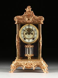 AN ANSONIA ROCOCO REVIVAL OPEN CASE GILT BRONZE REGULATOR CLOCK, NEW YORK, 1890-1900,