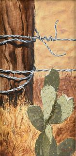 KELLY DEBUSK (American/Texas 1915-1972) A PAINTING, "Prickly Pear Cactus,"