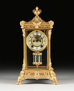 AN ANSONIA ROCOCO REVIVAL OPEN CASE GILT BRONZE CLOCK, NEW YORK, 1880-1890,