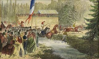 ÉDOUARD RIOU (French 1833-1900) A PRINT, "Steeple-Chase de La Marche: Saut de la Rivière," CIRCA 1859,