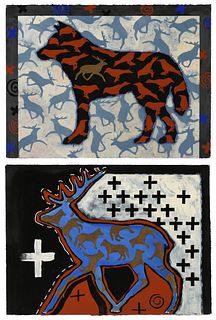 C.A. SNELLMAN (American 20th Century) A GROUP OF TWO COLLAGES, "Wolf," AND "Stag," 1994,