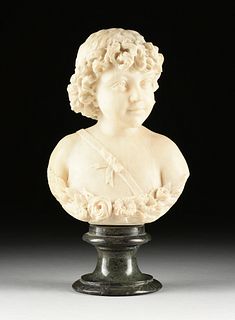 ITALIAN SCHOOL, A SCULPTURE, "Bust of Child with Flower Garland and Ribbon Sash," 