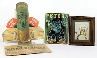 Remington Standing Display, Peters Powder Tin and Indian Print 
