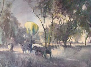 ROBERT ANDRIULLI (American b. 1948) A PAINTING, "Cows with Hot Air Balloon," NEW YORK, 1983,
