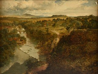 EDMUND JOHANN NIEMANN (English 1813-1876) A PAINTING, "Dinham Bridge in Ludlow," CIRCA 1855,