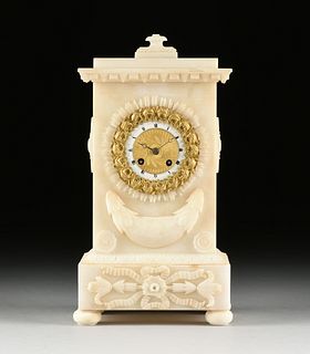 A CHARLES X WHITE ALABASTER GILT BRONZE MOUNTED CLOCK, MIROY FRERES BROTHERS, RETAILERS, CIRCA 1830,