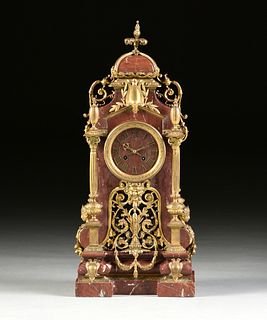 A RENAISSANCE REVIVAL ORMOLU MOUNTED ROUGE GRIOTTE CLOCK, H. & F., CLOCKWORKS, PARIS, CIRCA 1878,