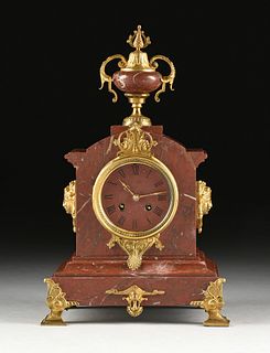 A FRENCH NEOCLASSICAL REVIVAL ORMOLU MOUNTED ROUGE GRIOTTE MARBLE CLOCK, LATE 19TH CENTURY,