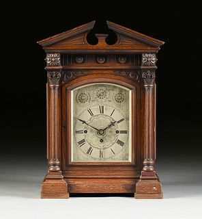 A NEOCLASSICAL REVIVAL OAK "WESTMINSTER CHIME ON EIGHT BELLS" CLOCK, LUND & BLOCKLEY, RETAILERS, LONDON, 1880-1900,