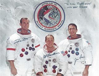 A GROUP OF ELEVEN NASA ASTRONAUT PRINTS, PHOTO AND EPHEMERA, APOLLO 15, CREW SIGNED, CIRCA 1971,