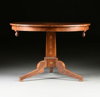 A CHARLES X MARQUETRY INLAID FLAME MAHOGANY CENTER TABLE, 1824-1830,