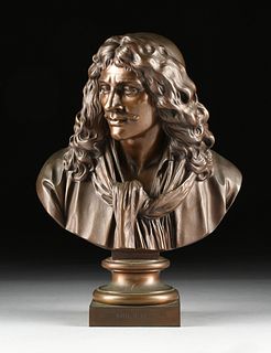 after JEAN-ANTOINE HOUDON (French 1741-1828) A SCULPTURE, "Bust of Molière," PARIS, 1845-1890,