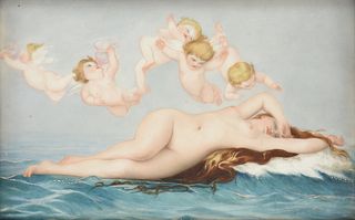 after ALEXANDRE CABANEL (French 1825-1889) A MEISSEN STYLE PORCELAIN PLAQUE, "Birth of Venus," LATE 19TH CENTURY,