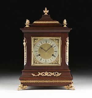 AN ANTIQUE NEW HAVEN CHIMING BRACKET CLOCK, WILCOCK PATENT CHIME, CIRCA 1900,