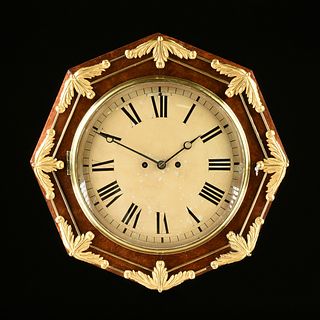 A WILLIAM IV NEOCLASSICAL ORMOLU MOUNTED BURLED WALNUT OCTAGONAL DOUBLE FUSEE REGULATOR CLOCK, ENGLISH, 1830s,