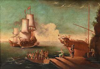 ITALIAN SCHOOL, A PAINTING, "Galleons Line of Battle and Capture," EARLY/MID 19TH CENTURY,